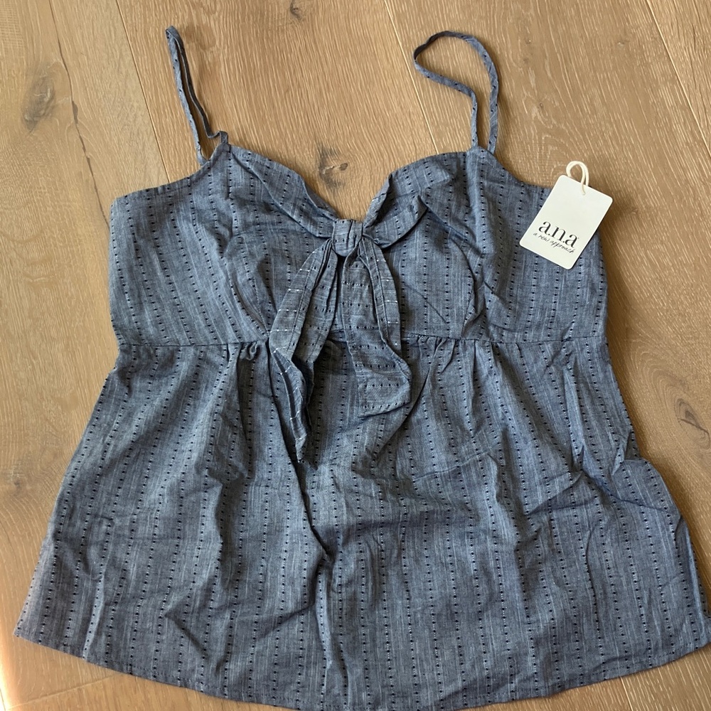 3/$18 a.n.a Blue & Navy Tank Top with Bow Detail